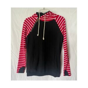 Ampersand Avenue Women's Striped Doublehood Hoodie Size S Multicolor Long